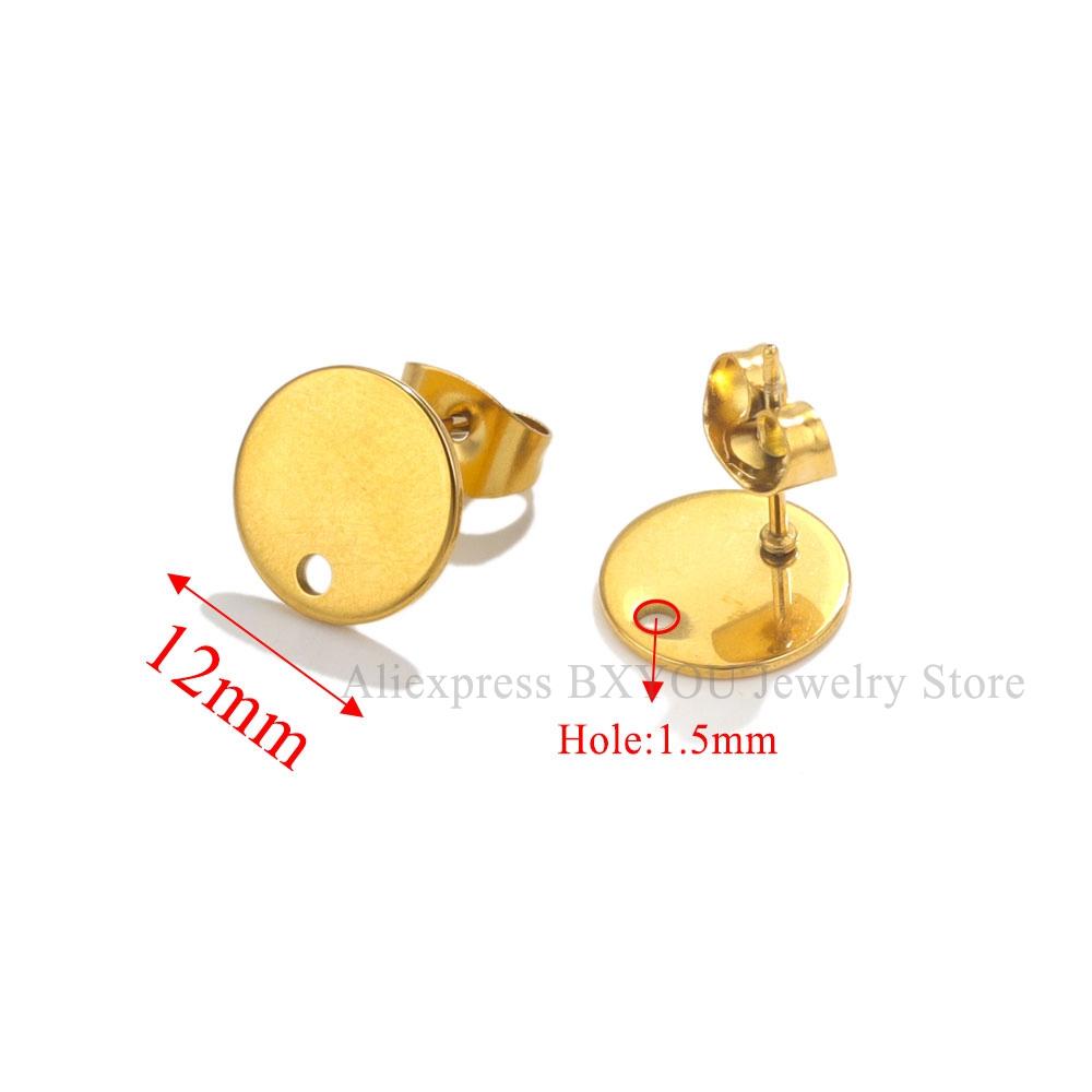 10pcs Round Stainless Steel Gold Plated Earrings Making Supplies Hooks Connectors Earring Posts Studs Pins Findings Components