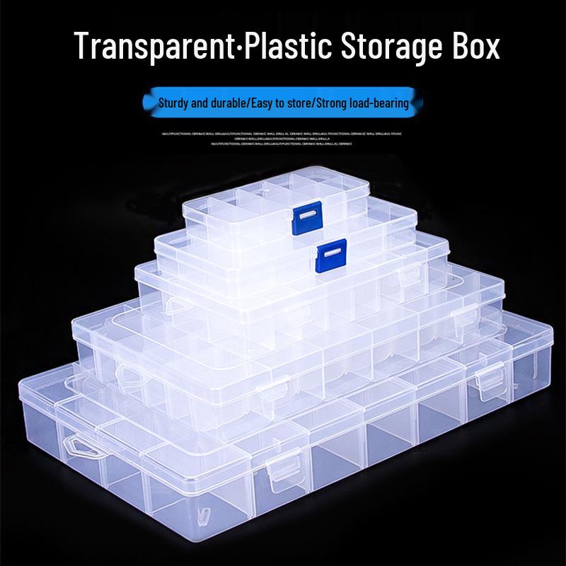 Removable Transparent Plastic Storage Box with 10, 15, 24, or 36 Grids for Tools, Parts, or Jewelry