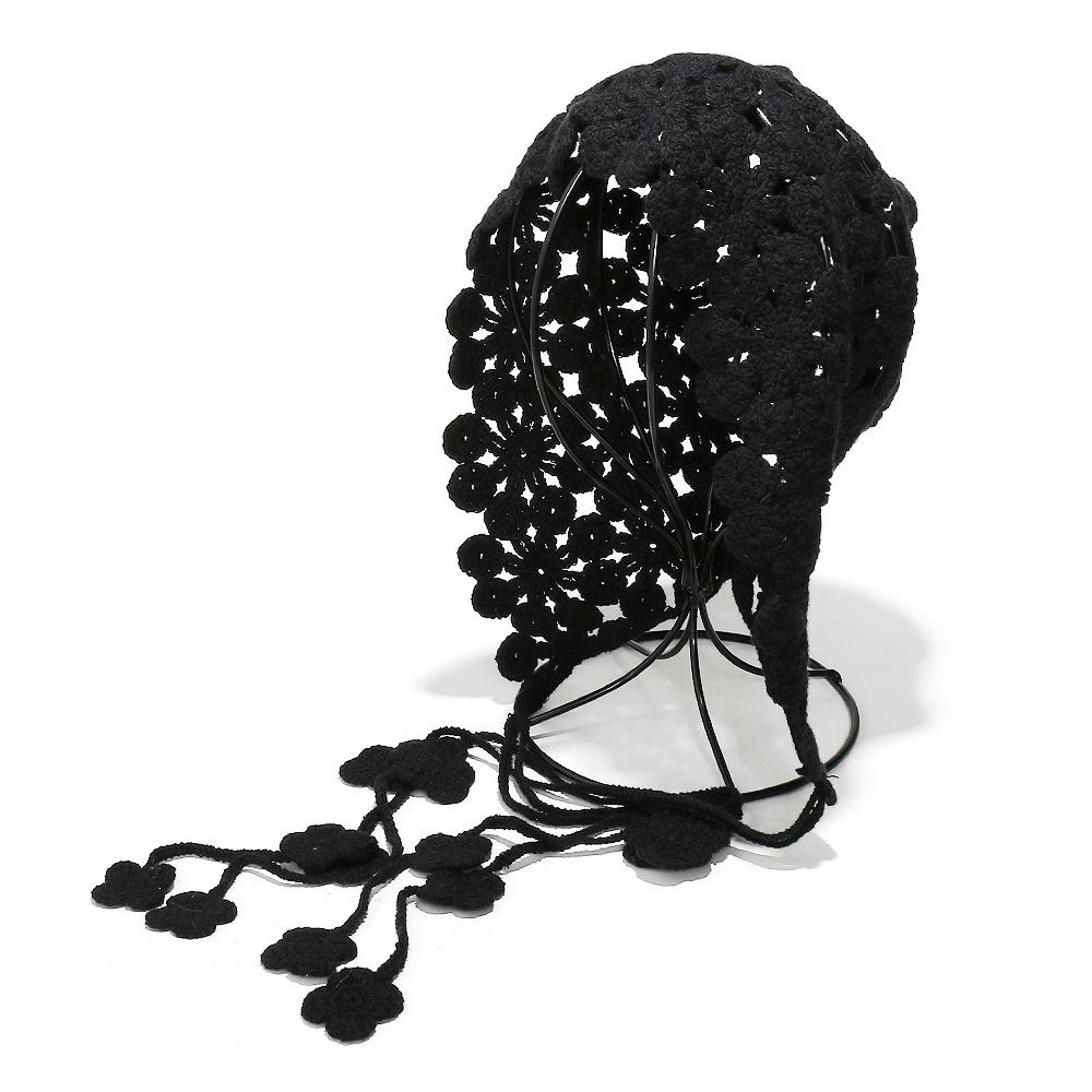 Ethnic style hand-woven hollow fringed hat Bohemian flower crochet knitted hat pullover head hat female