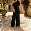 Women's One Shoulder Short Sleeve Slim Fit Casual Linen Wide Leg Jumpsuit for Summer