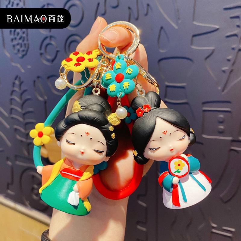 Cartoon Guochao antike Damen der Tang-Dynastie Schlüsselanhänger Anhänger niedlich exquisit Hanfu Mädchen Schlüsselanhänger Schultaschenanhänger
