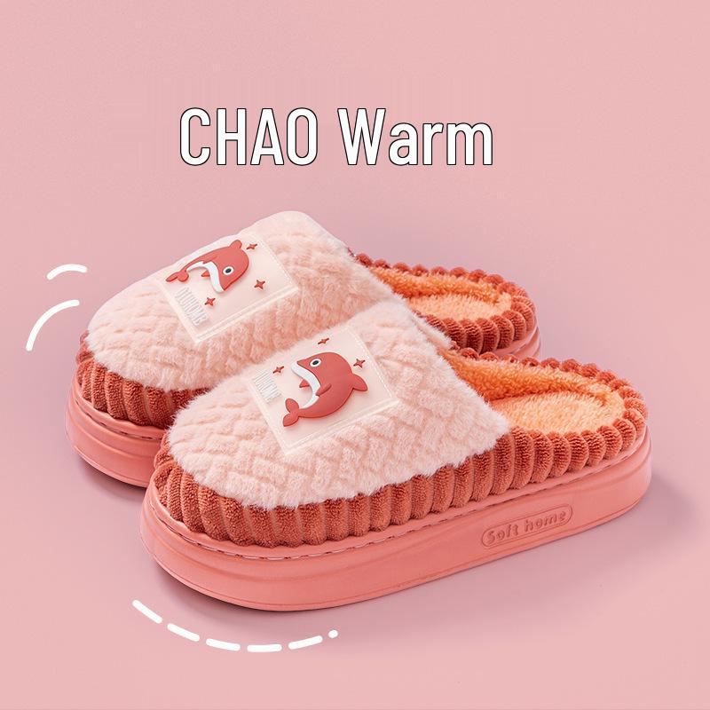 Pantoufles d'intérieur chaudes et antidérapantes en coton pour hommes et femmes, Design épais et duveteux d'hiver