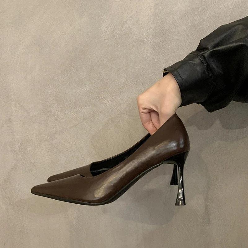 Comemore High Heels Temperament Women's Shoes 2025 New Spring Black Pointed Toe Shallow Mouth Thin Heeled Shoes Sexy Dress Pumps