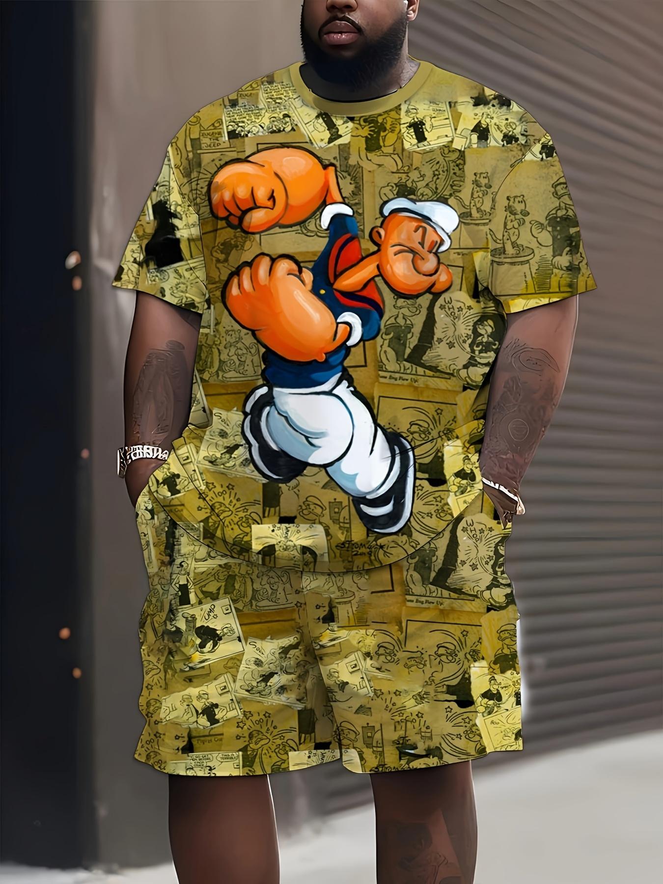 Plus Size Men s Anime Digital Print Short Sleeve Shorts Set, PLUS SIZE S