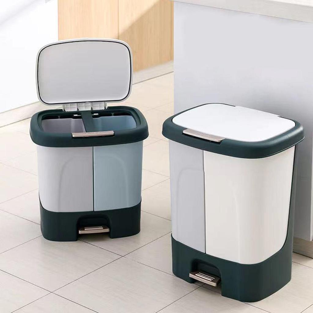 Sorting Waste Bin with Lid Double Compartment wet and Saving indoor Household , 38.5x30x37cm
