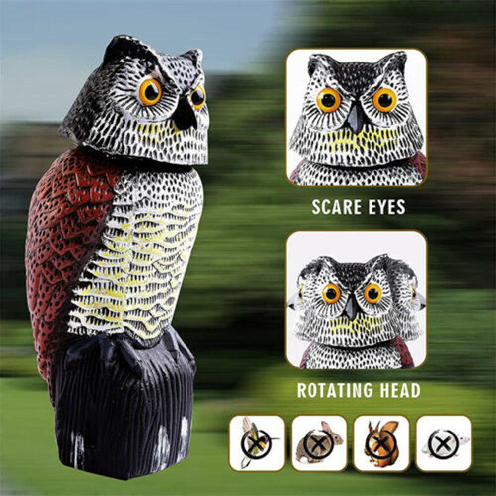 Plastic Nighthawk Sculpture Birds Repellent With Rotating Head Pest Control Fake Owl Decoy Outdoor Bird Deterrent