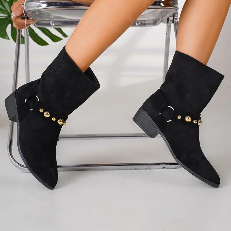Fashion 2025 Trend Women Suede Chelsea Ankle Boots Chunky Shoes Winter New Fashion Walking Shoes Retro Fad Goth Pumps Dress Botas Mujer
