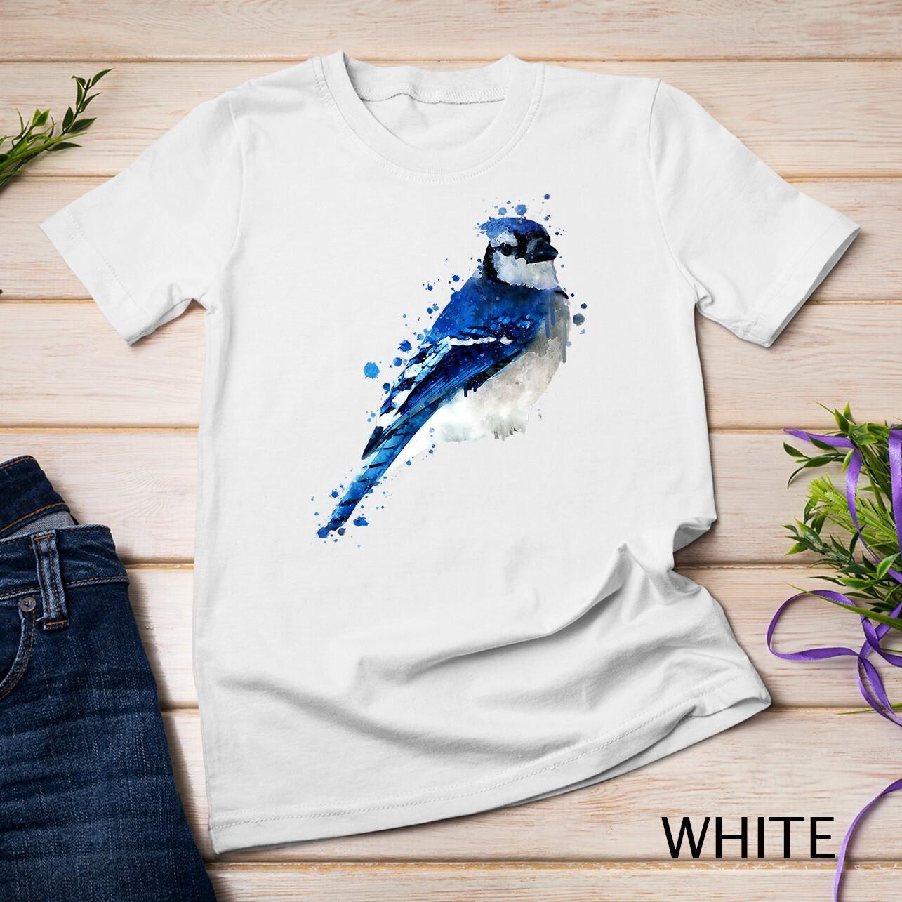 Watercolour blue jay bird artistic animal painting Premium Unisex T-Shirt Mens Womens Tees Top 2XL