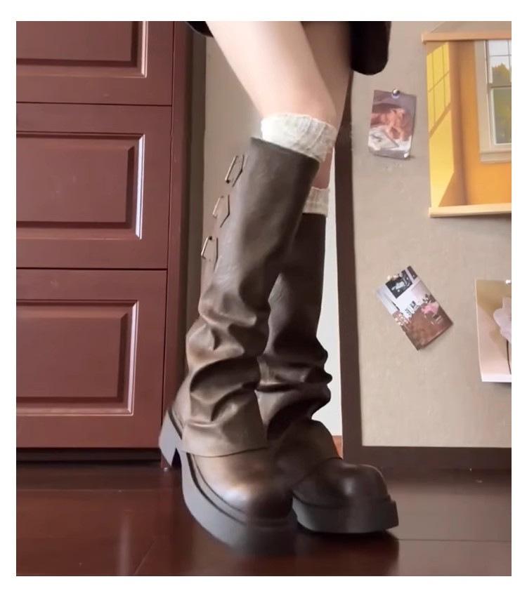 Long trousers stacking boots women's 2024 spring and autumn new thick-soled small knight boots western cowboy boots