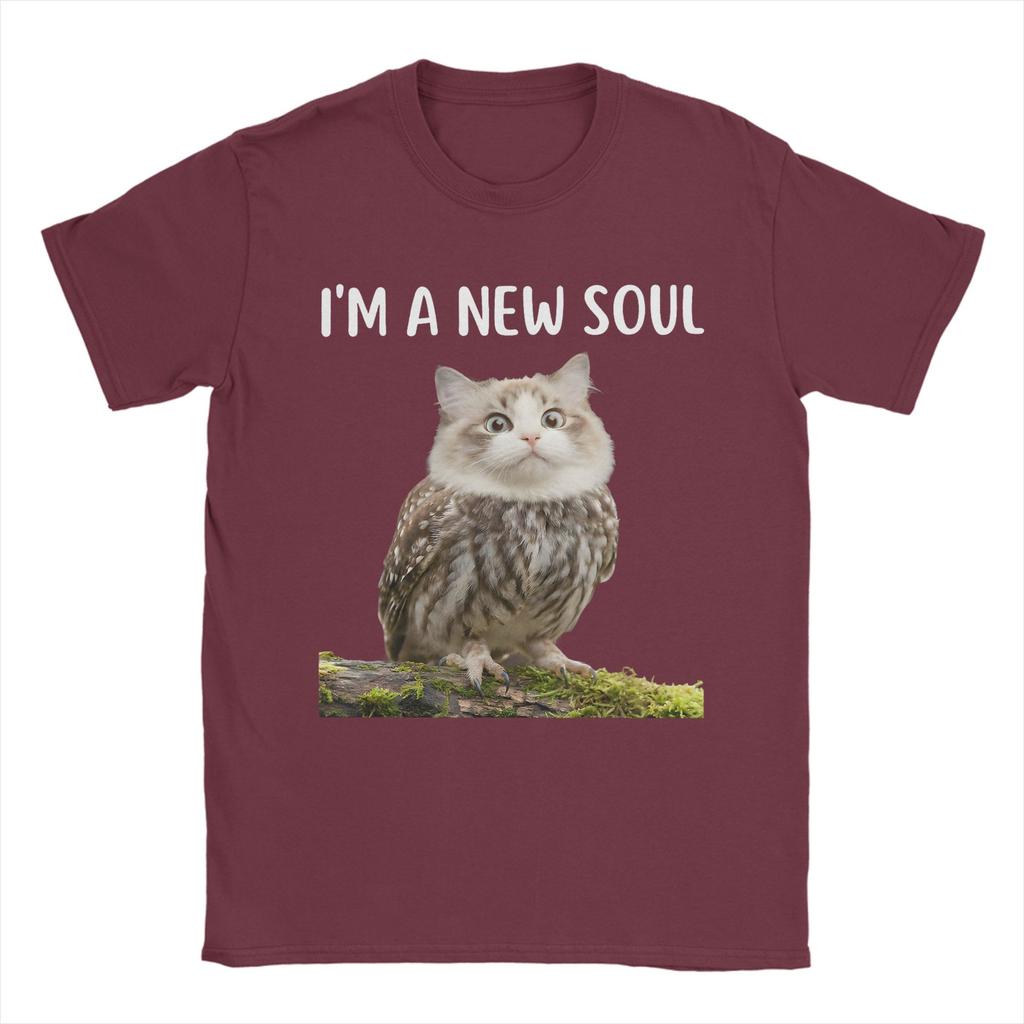 Vintage My Spirit Animal Funny Meowl TShirt for Men 100 Cotton T Shirts Cursed Cat Owl Brainrot Meme Short Sleeve Tees Clothes