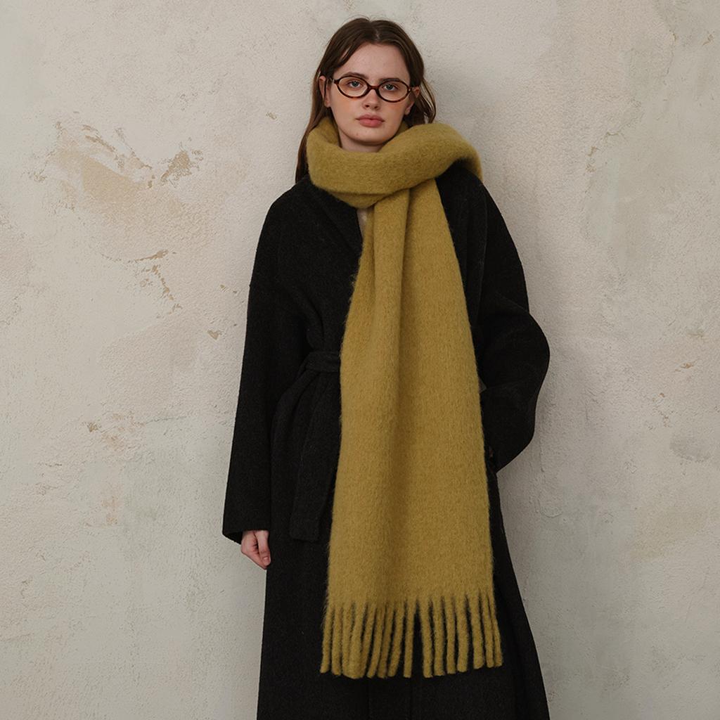Homemade classic blended solid color fringed scarf women's winter warm atmosphere couple thick shawl scarf