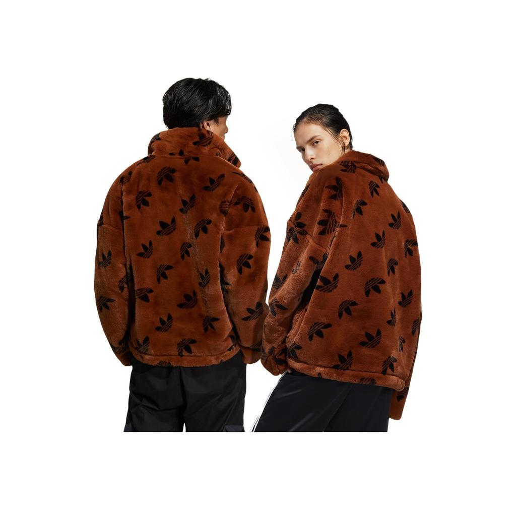 Adidas Trefoil Fleece-Lined Synthetic Fur Sports Jacket - International Size Unisex Outerwear Brown HI4657