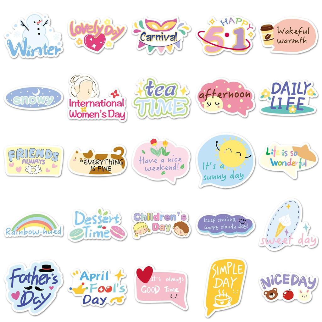 50 Original English Festival Cartoon Stickers for Phone Cases, Water Bottles, Books, and More