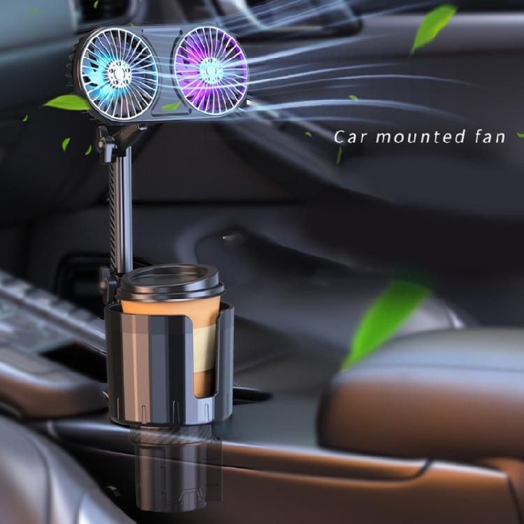 USB Car Fan with Light Adjust Speed 360 Degree Rotating Perfect for Camping Traveling Cup Holder