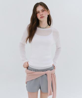 MUSINSA STANDARD WOMAN Women'S Linen Blend Ribbed Sheer Knit [White]