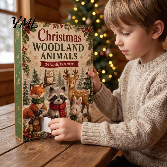 Novelty Holiday Desk Accessories Woodland Animal Advent Calendar, 24-Day Christmas Countdown Set with Forest Room Decorations Critter Ornaments,