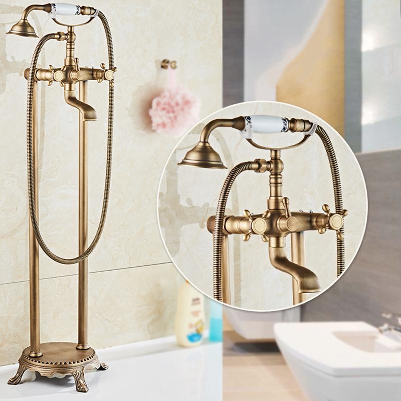 Brass Bathroom Faucet Bathtub Faucets 360 Rotation Floor Stand Faucets Telephone Type Hand Shower Antique Bath Shower Set
