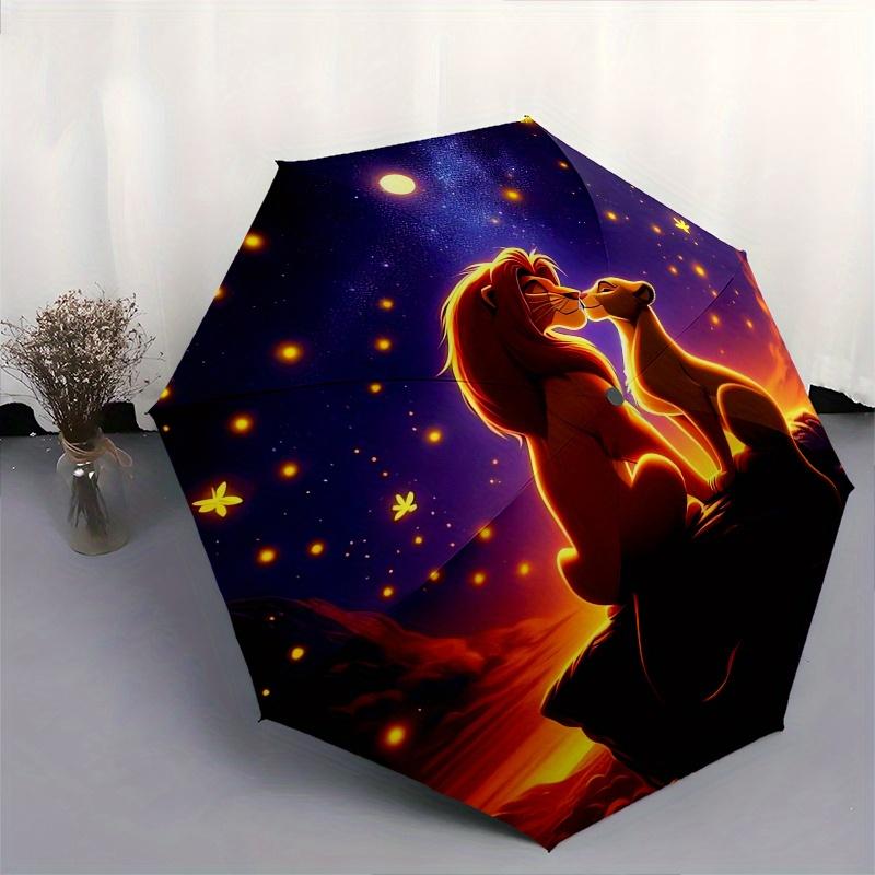 Lion King,Night Sky Automatic Opening and Closing Umbrella   8 Ribs Windproof Portable Folding Umbrella with Plastic Handle, Suitable for Ca