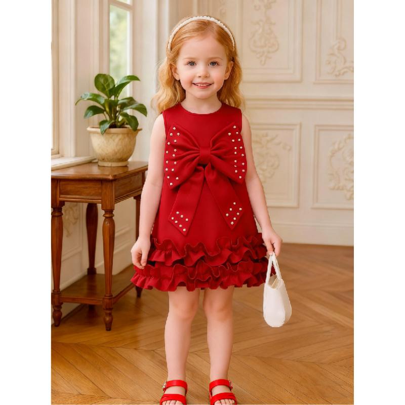 New Sweet Girl's Big Bow Beaded Cake Tank Dress