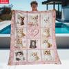 Pink cute kitten print throw blanket - Soft, warm, thick flannel coverlet suitable for all seasons and ideal for home naps and air conditioning use.