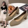 New Women's Shoes Square Head Light Mouth Leather Thick Heel High Heels Spring and Autumn Four Seasons Women's Single Shoes