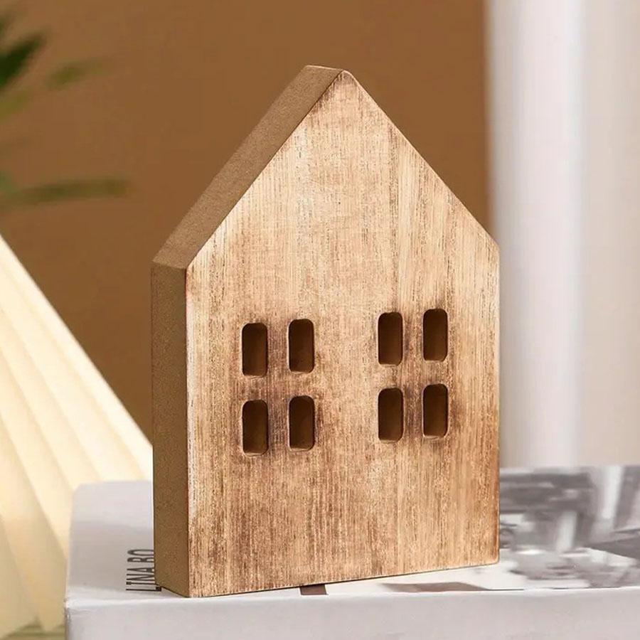 Scandinavian Wooden Miniature House Desktop Decor for Home Living Room Table Craft