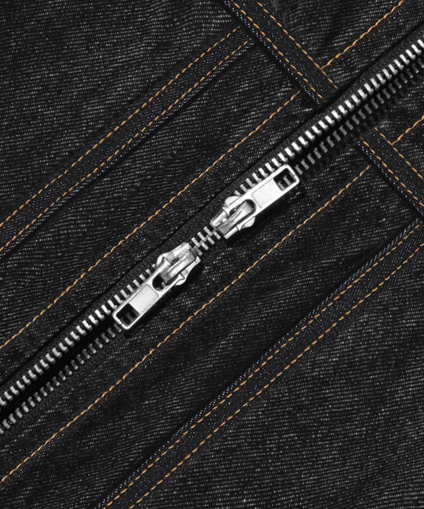 Trillion Corduroy Collar Denim Zip-Up Work Jacket (Black)