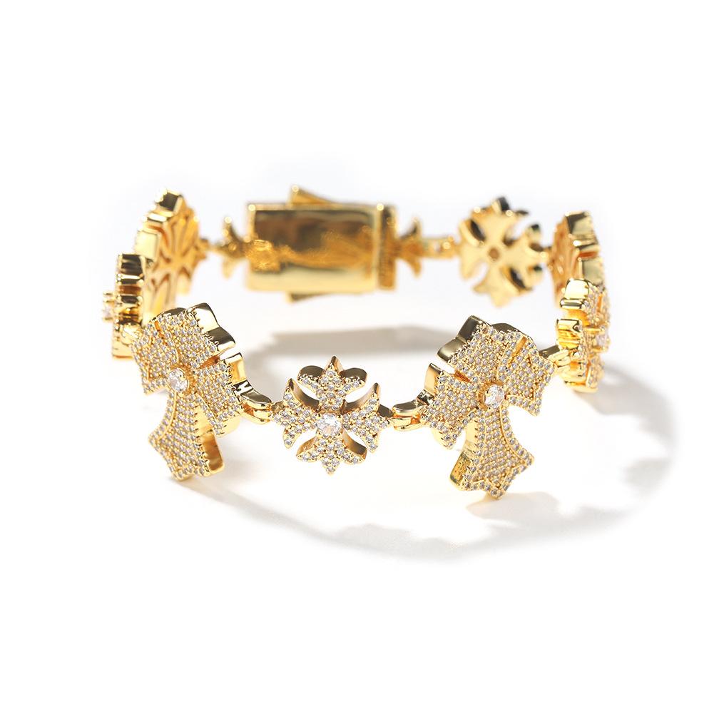 2026 Персонализированный и креативный новый браслет-крест со снежинкой Модный мужской европейский и американский нейтральный браслет 18CM золотой