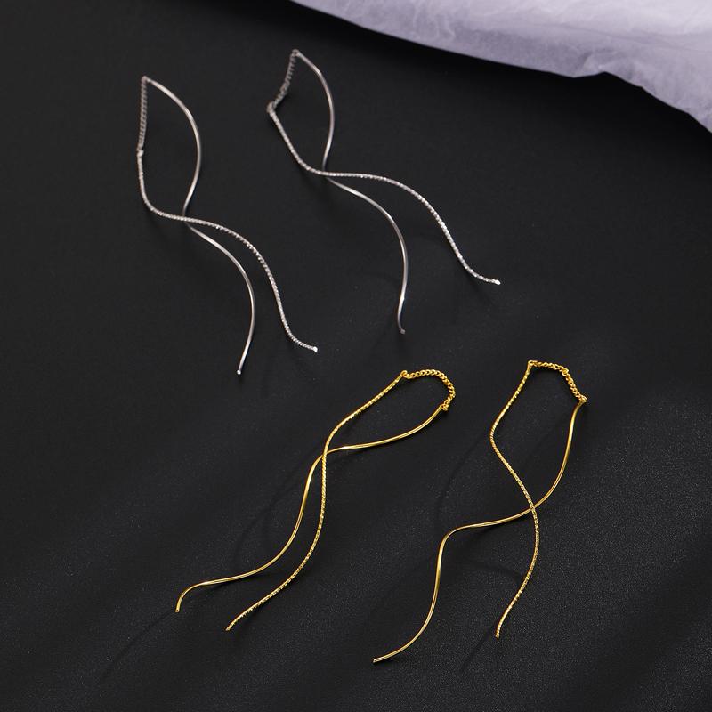 Módní náušnice s dlouhým střapcem v barvě zlaté linie pro ženy, jednoduché kovové vlnové náušnice, geometrické náušnice, estetický zirkon