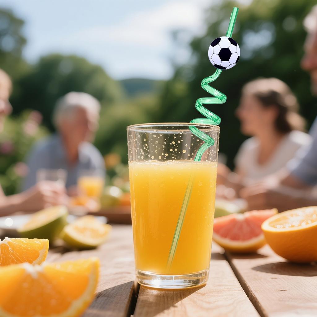 Football Themed Cartoon Spiral Straw Set with Creative Design 10PC