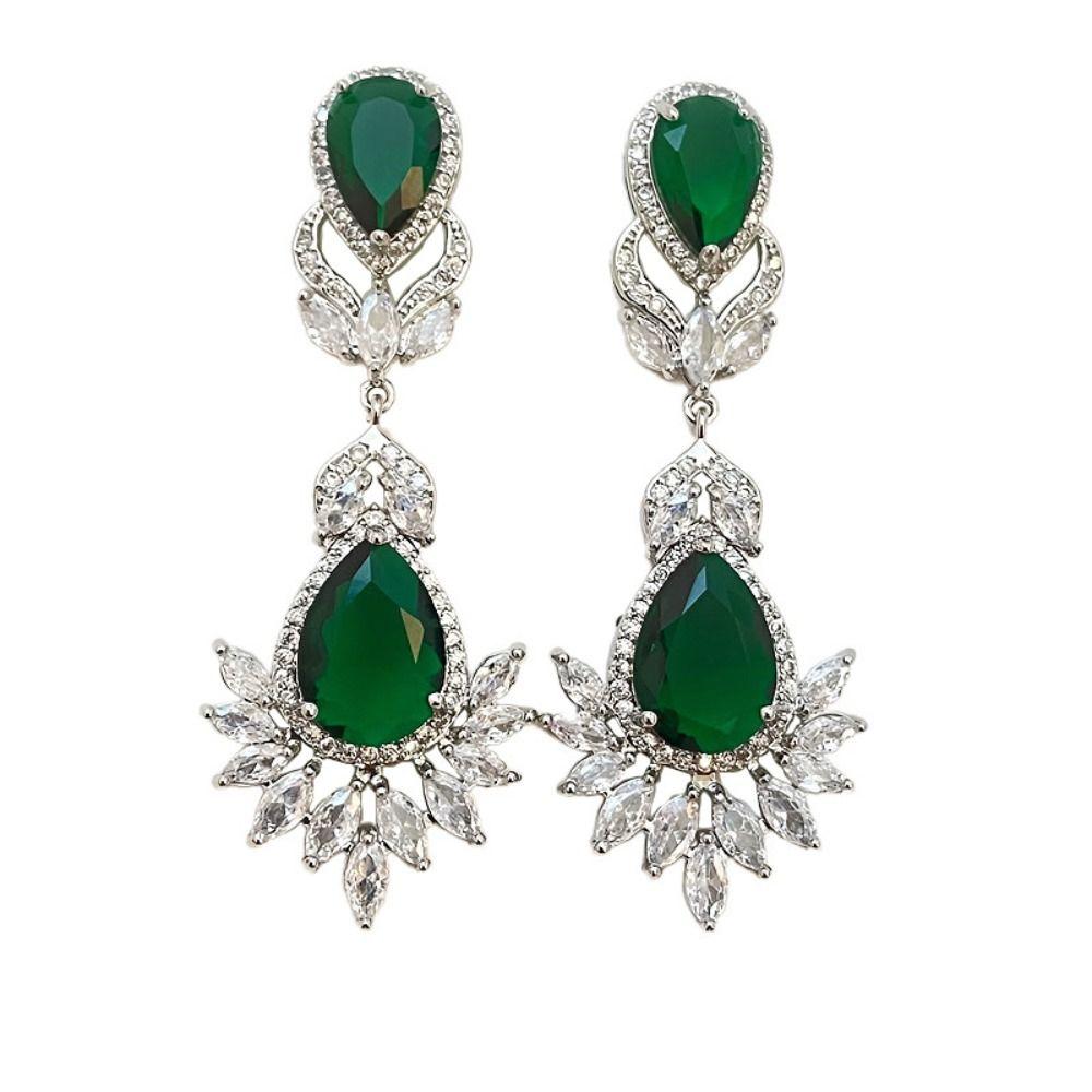 Silver Needle Zircon Flower Drop Earrings Crystal Pendant Stud Earrings  Wedding