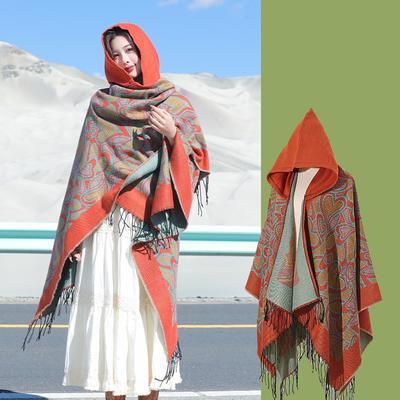 Borla com capuz com xale grande cachecol feminino inverno quente primavera e outono quatro estações quarto com ar condicionado capa xale