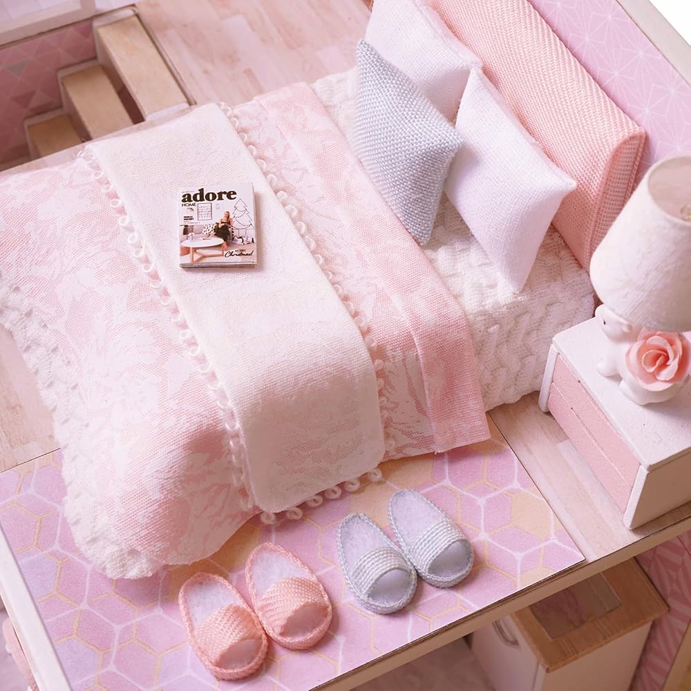 CUTRROOM DIY Miniature Wooden Dollhouse Kit 1:24 Scale with Furniture, Music Box, Dust Cover, LED Light