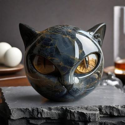Mini Katt Sten Resin Katthuvud Figurin Samlarobjekt Helande Sten