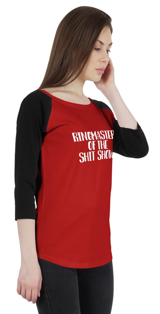 Inkmeso Ringmaster Of The Shit Show Funny Quotes Graphic Top Women Raglan 3 4 Sleeves