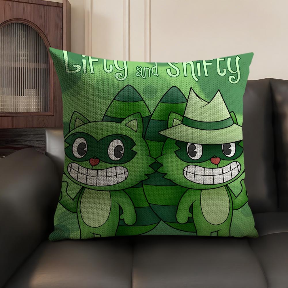 Cartoon Happy TTree Friends Cushion Cover Natural Linen Organic Fabric DoubleSided Printing Sofa Home Decor Gift Pillow Case