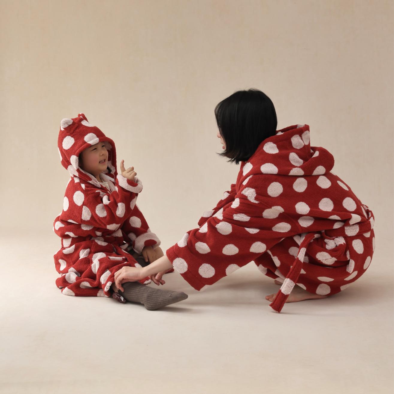 

Polka Dot Hooded Bathrobe: Long-Pile Cotton for Kids and Adults Green Polka Dot