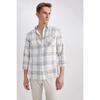 Modern Fit Polo Neck Long Sleeve Checked 100% Cotton Shirt