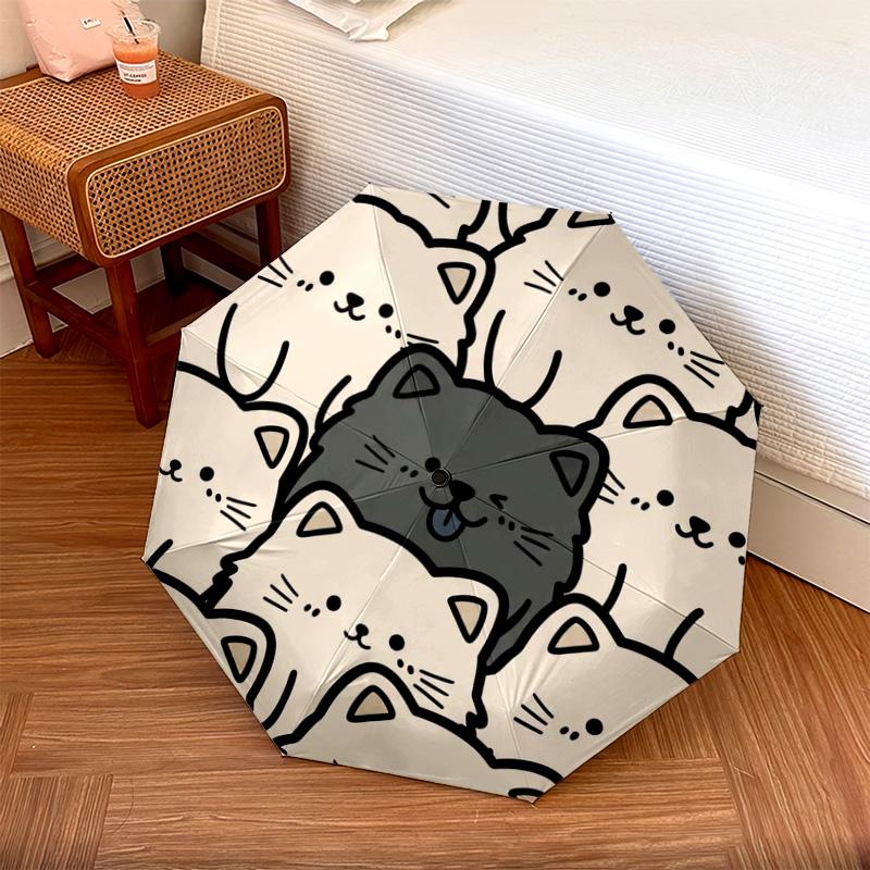 1 PC chow Automatic Folding Umbrella - Cartoon Pattern, Portable & Foldable Design with 8 Ribs, Christmas Birthday Gifts