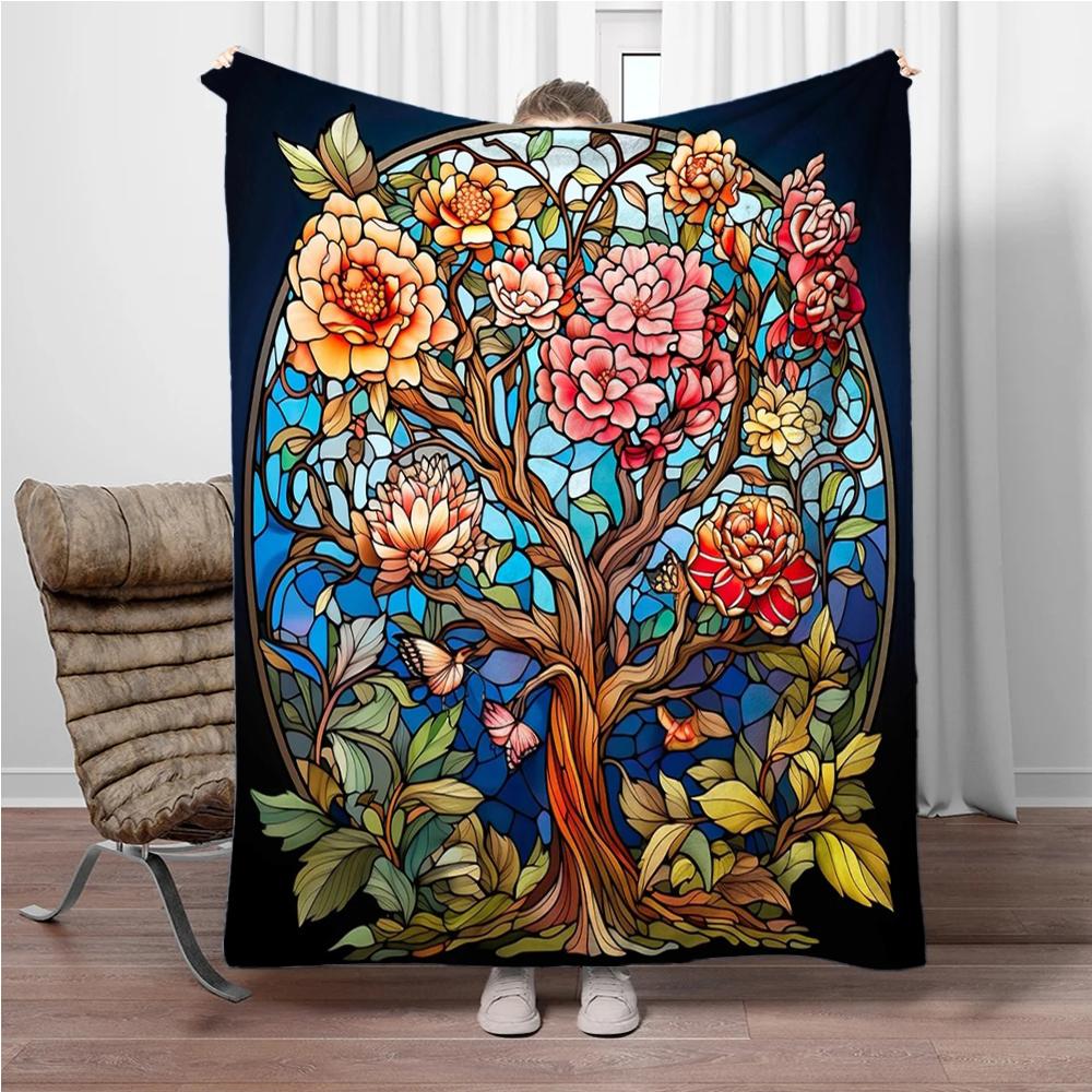 3D Abstract Tree Of Life Flannel Blanket Fluffy Children Sofa Plush Bedspread Throw Lunch Blanket for Sofa Bed Nap Cover Kids