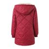 Women Hooded Quilted Coat Mid Length Plush Lined Jacket Zip Up Casual Warm Winter Overcoat Red