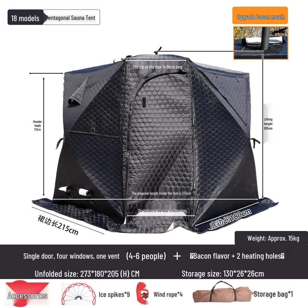 Large Pentagonal Ice Fishing Tent with TPU Window for Winter Camping - Thickened for Warmth and Cold Protection