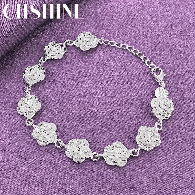 CHSHINE 925 Sterling Silver Rose Flower Chain Bracelet For Lovers Wedding Fashion Charm Jewelry