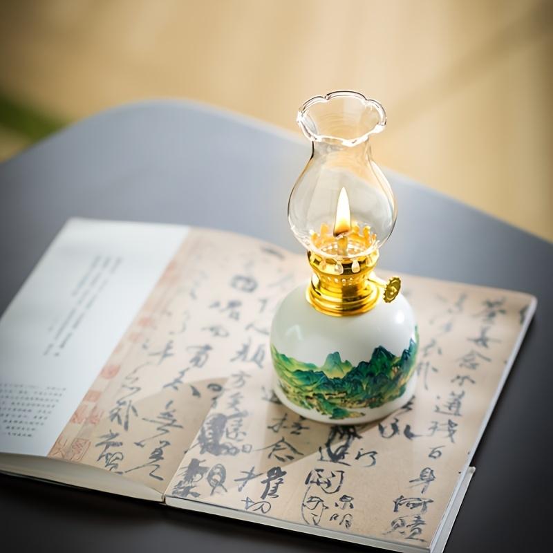 Vintage Blue and White Ceramic Lamp Suitable for Home Desktop Decorative Lighting Altar Ceramic Lamp Stand Candle Holder