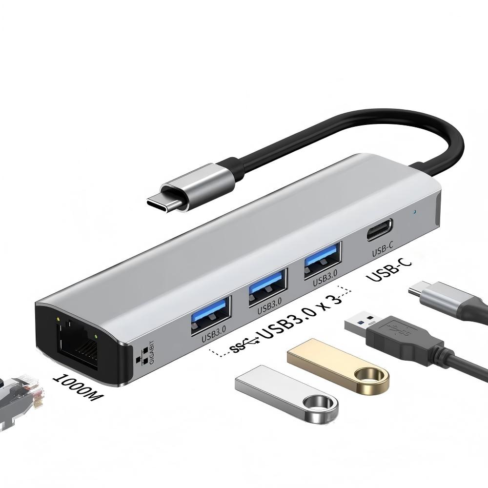 USB-C Hub Multiport Adapter USB-A RJ45 Gigabit Ethernet Docking Station for MacBook Pro USB 3.0 5 Ports in Stock