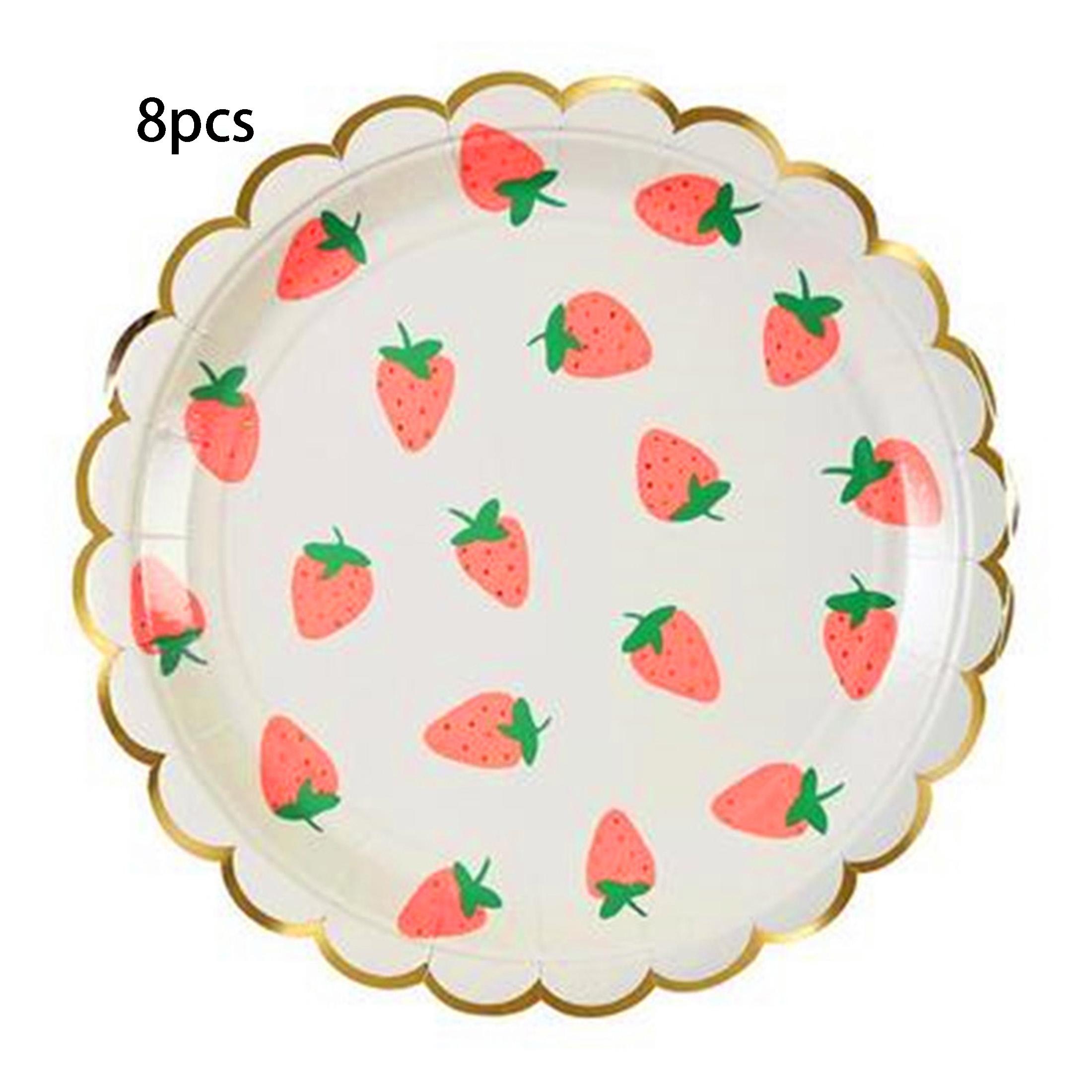 Fruit Themed Disposable Party Tableware Set 8PCS, Food Grade Eco Friendly Tableware Party Plates Cups for Summer Picnic BBQ Birthday Party Decorations
