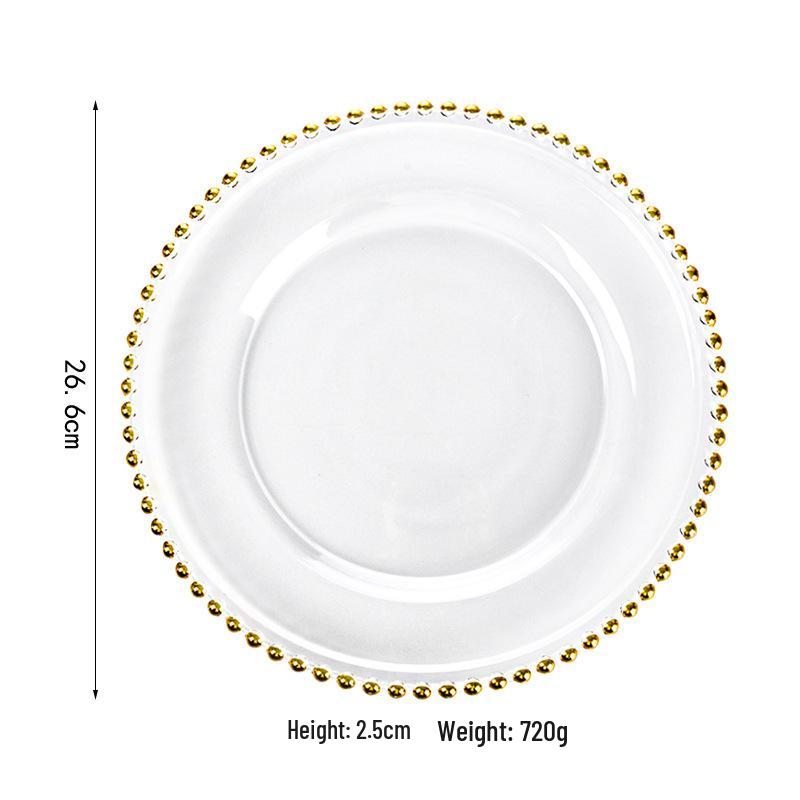 Gold-Edged Glass Beaded Salad Plate for Weddings and Banquets