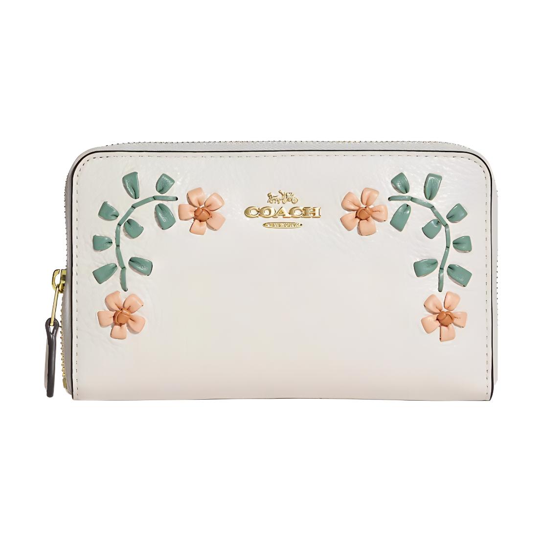 Coach Id Zip Wallet 17 Embroidered Leather Accordion Wallet Women Wallet Chalk-White CA636-IMCAH Basic Set (Bag+Dust Bag)
