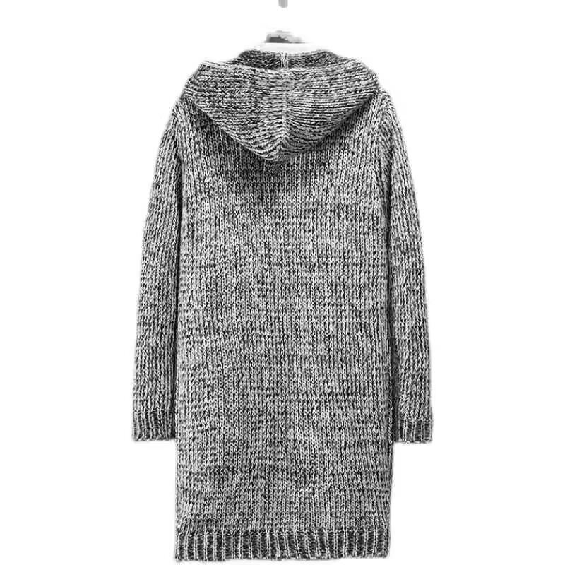 Men's Hooded Long Knit Cardigan - Thick Winter Outerwear Coat