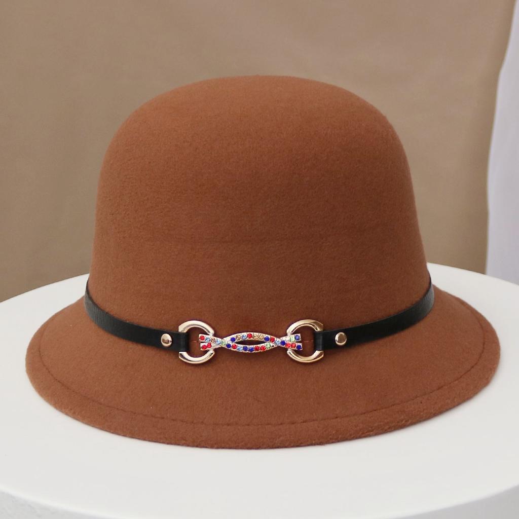 Hat Women's Autumn and Winter Wool British Thermal Basin Hat Foreign Style Short Brim Show Small Face Foldable Bucket Hat Tide